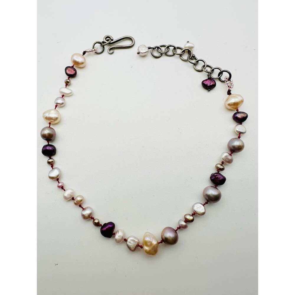 Multicolor Freshwater Pearl Sterling Silver Anklet 10”